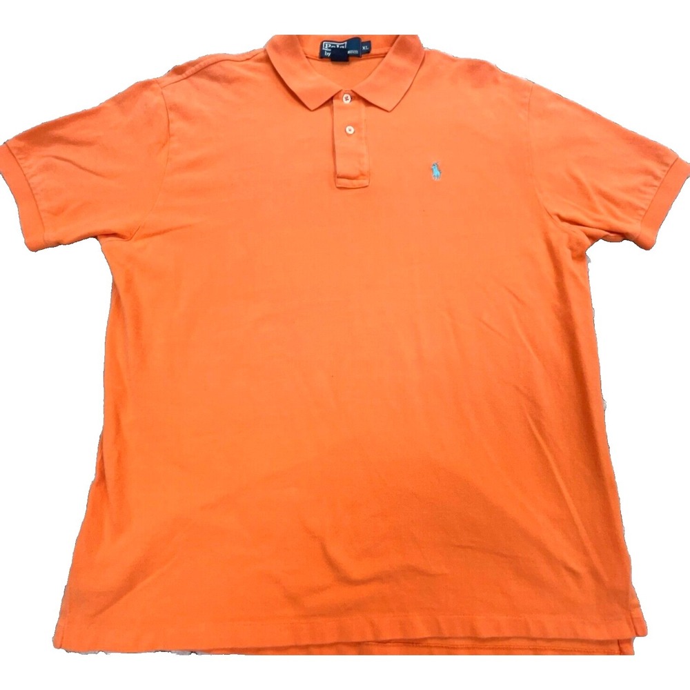 Ralph Lauren Polo Shirt Men XL Orange Blue Pony Extra Large Rugby Preppy Adult